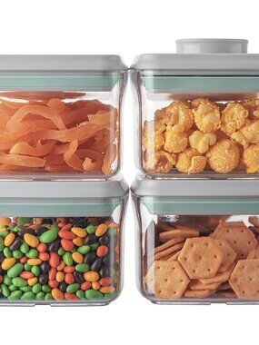 Airtight Container Set - 380ml 4 Pcs Stackable One Button Openning Food Containe